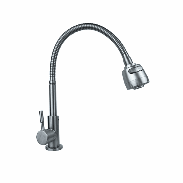 Grifería Agua Fria Cuello Flexible Doble Chorro Satinado Acero