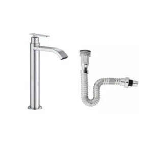 Combo Grifería Alta Agua Fría+ Desagüe Flexible Cromado