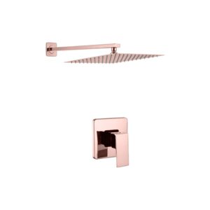 Combo Ducha Cuadrada 30*30 Con Mezclador Oro Rosa